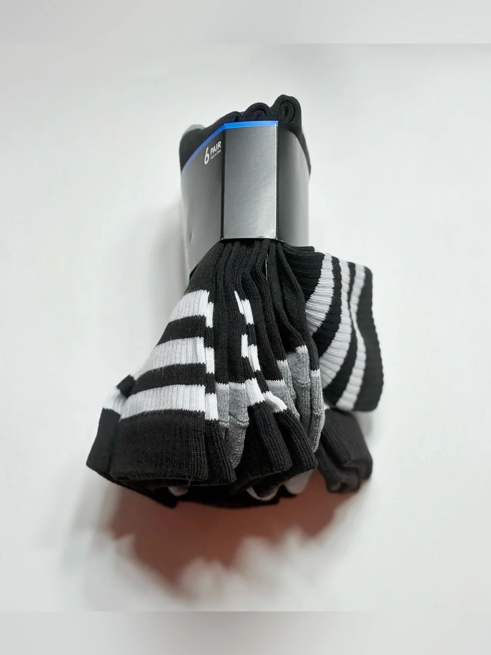 adidas Men's Black and White 3-stripe roller Athletic Crew Socks - 6 Pack